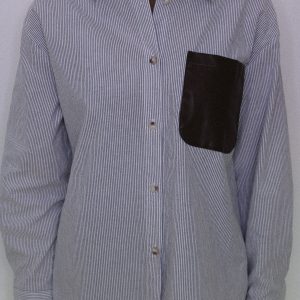 Stripped Shirt with Leather Pocket